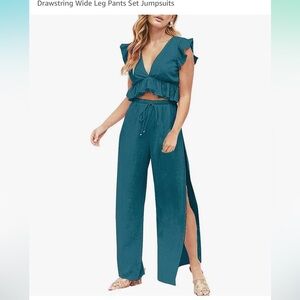 2 piece deep V crop top two piece set